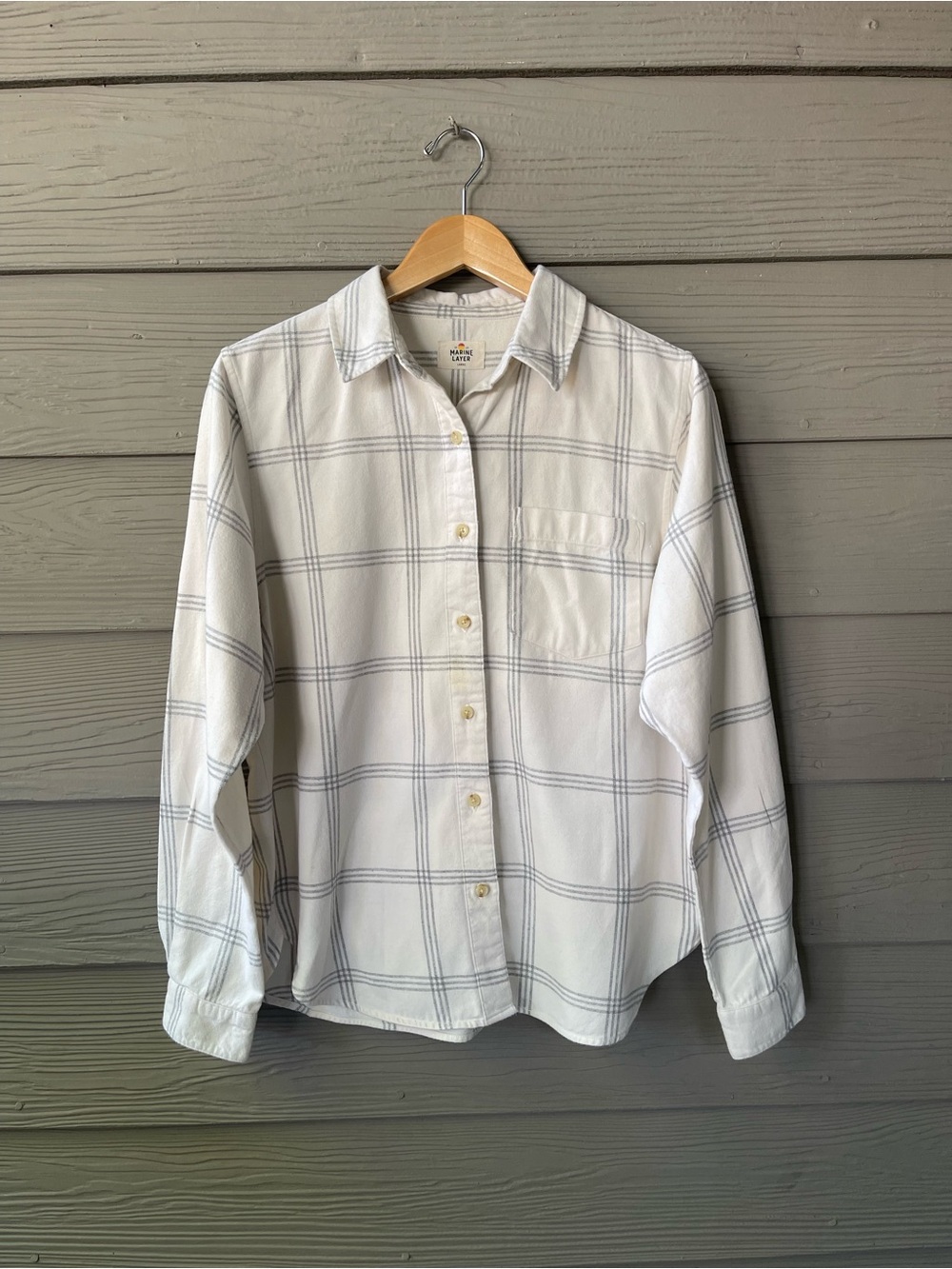 SOLD Marine Layer White & Light Gray Plaid Button-Down Shirt